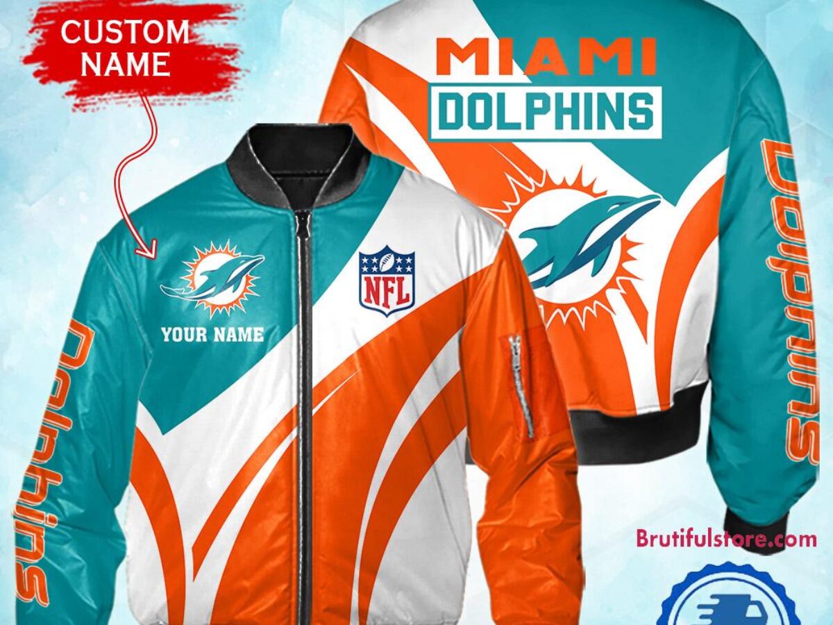 NFL Miami Dolphins Football Team Logo Personalized Bomber Jacket