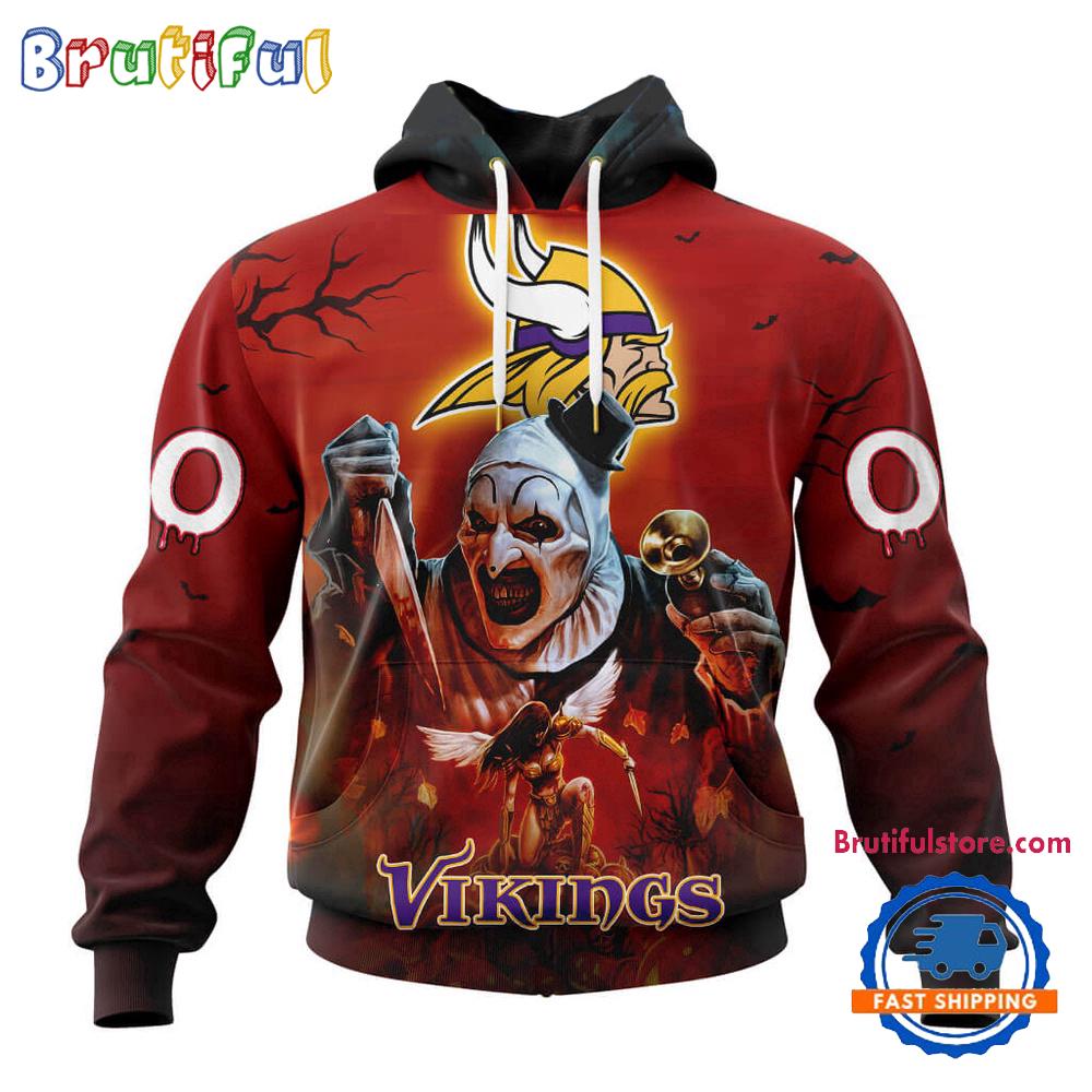 NFL Minnesota Vikings Horror Terrifier Ghoulish Valak Halloween Football Hoodie