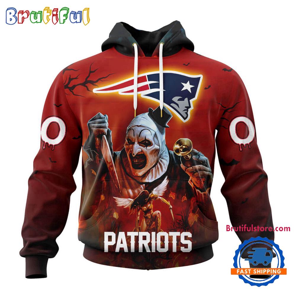 NFL New England Patriots Horror Terrifier Ghoulish Valak Halloween Football Hoodie