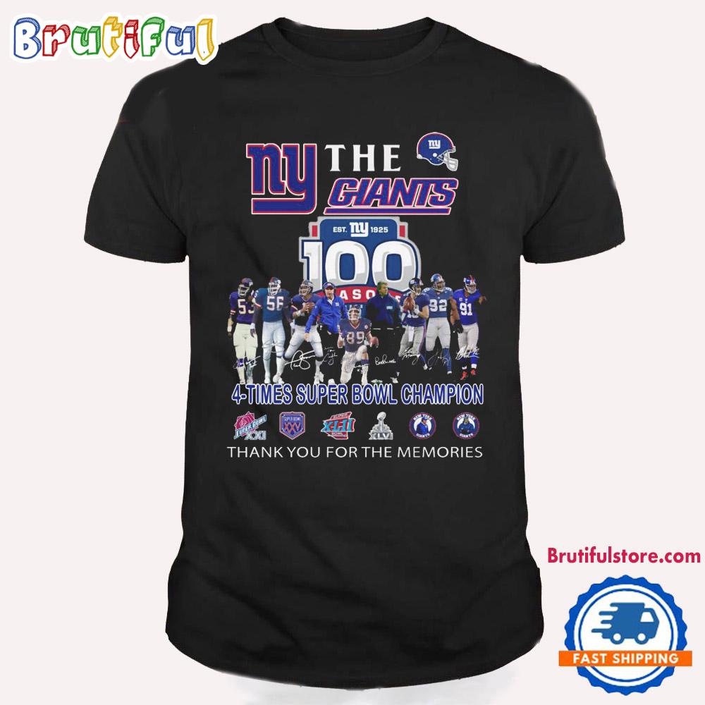 NFL New York Giants 100 Season Est 1952 4 Time Super Bowl Champions T Shirt