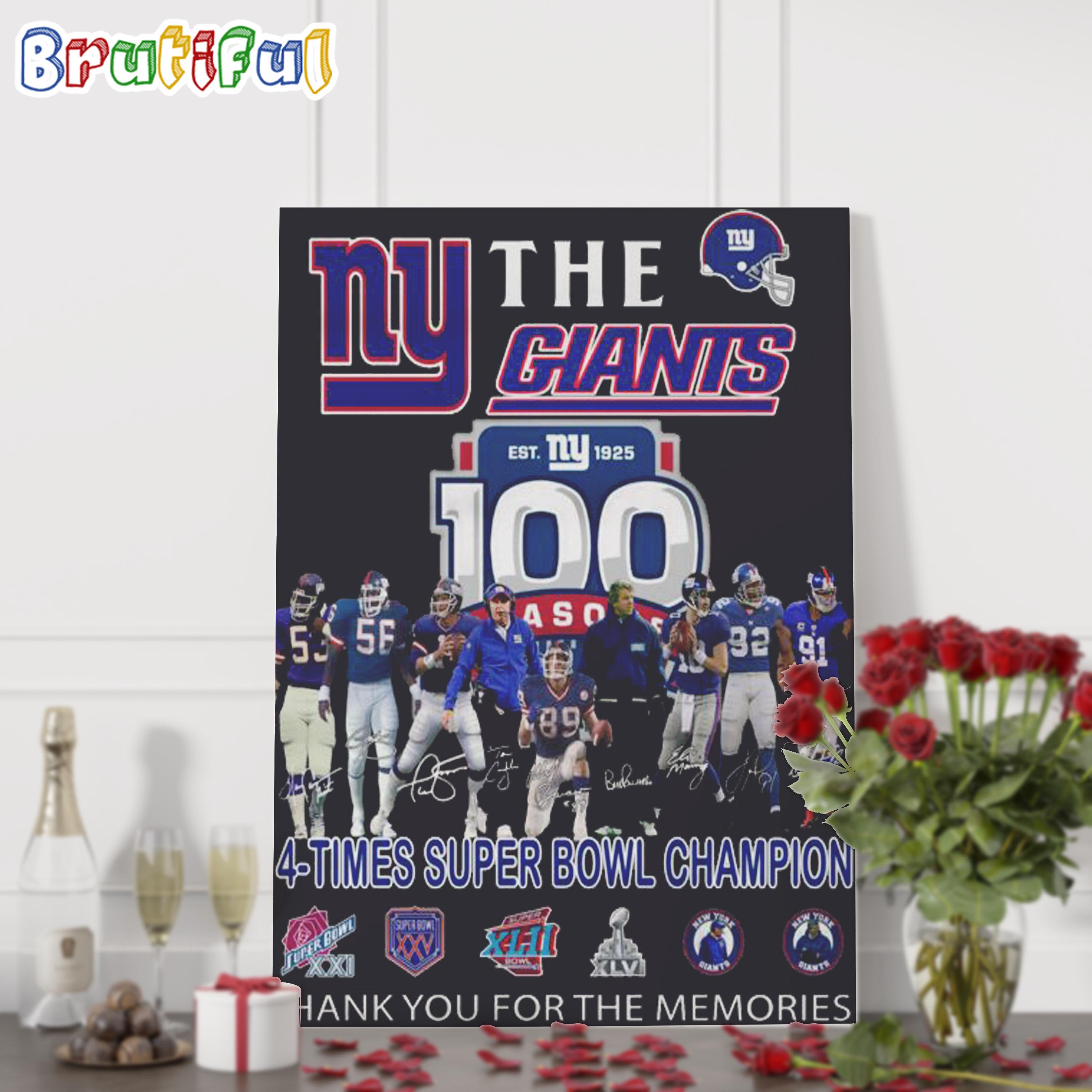 NFL New York Giants 100 Season Est 1952 4 Time Super Bowl Champions Wall Art Poster Canvas