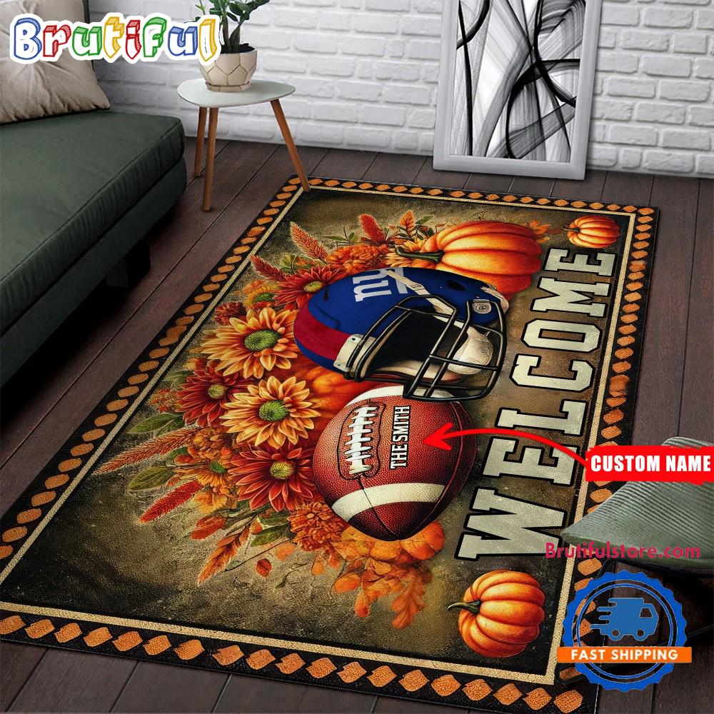 NFL New York Giants Pumpkin Flower Football Halloween Rectangle Rug