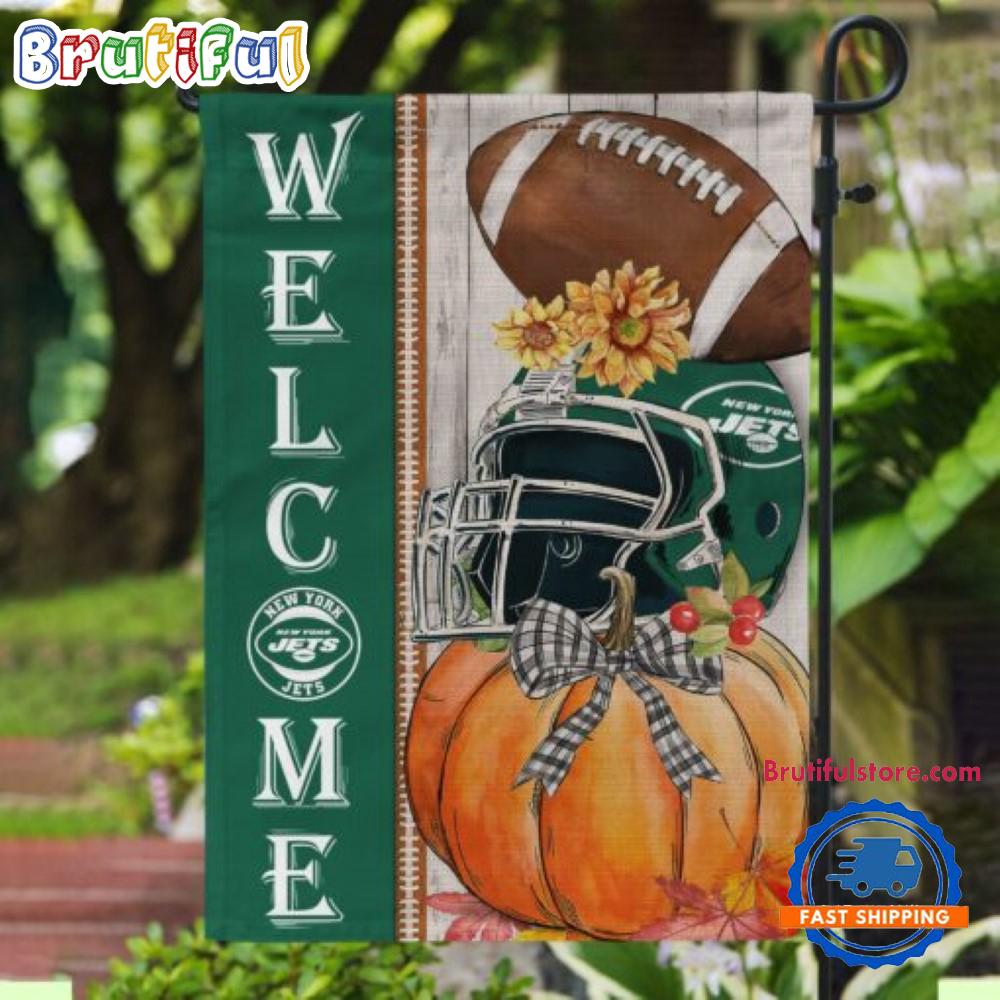 NFL New York Jets Flower Pumpkin Halloween Football Garden Flag
