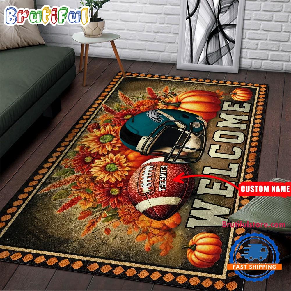 NFL Philadelphia Eagles Pumpkin Flower Football Halloween Rectangle Rug