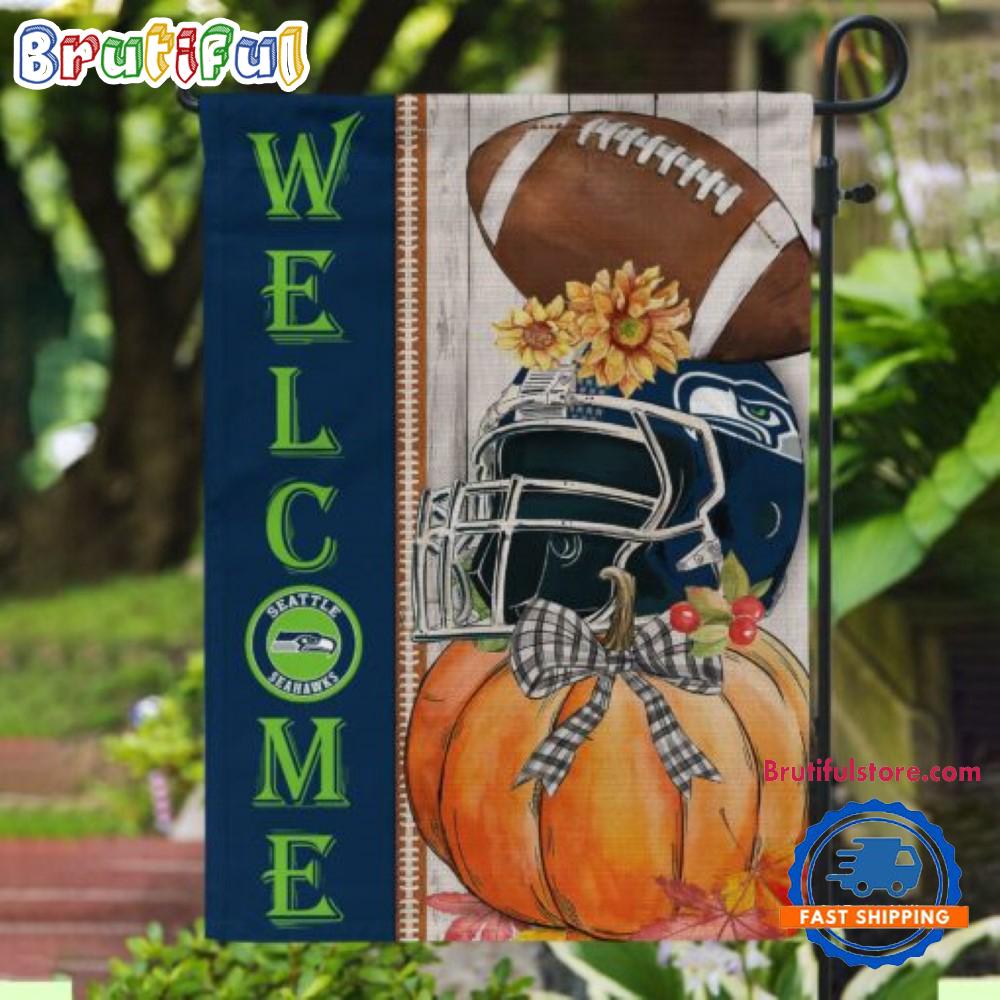 NFL Seattle Seahawks Flower Pumpkin Halloween Football Garden Flag