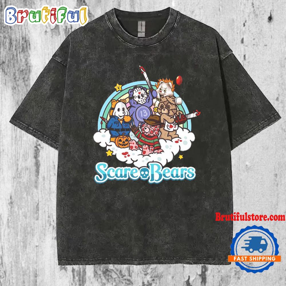 Scare Bears Skull Pumpkin Halloween Mineral Wash T Shirt