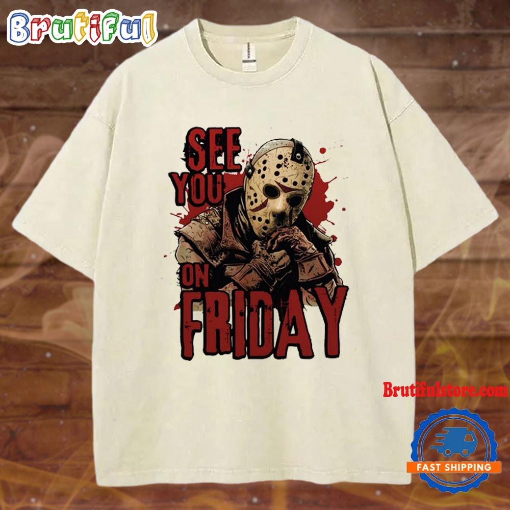 See You on Friday Michael Myers Horror Movies Halloween Mineral Wash T Shirt
