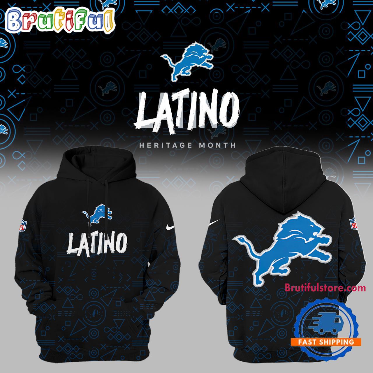 Detroit Lions Black Latino Heritage 2024 Sideline Club Hoodie