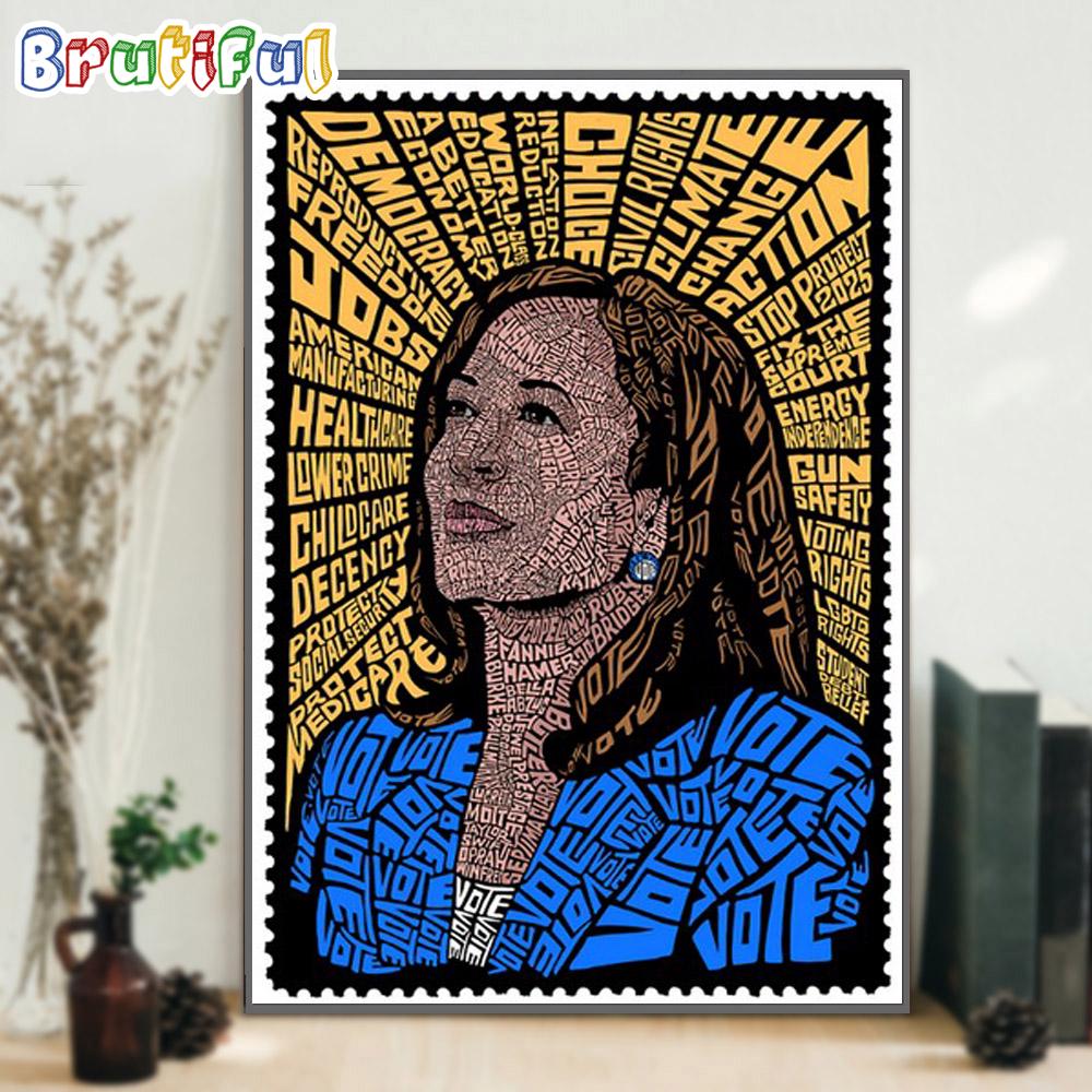 Kamala Harris Typographic Made Up Of 67 American Women Wall Art Poster Canvas
