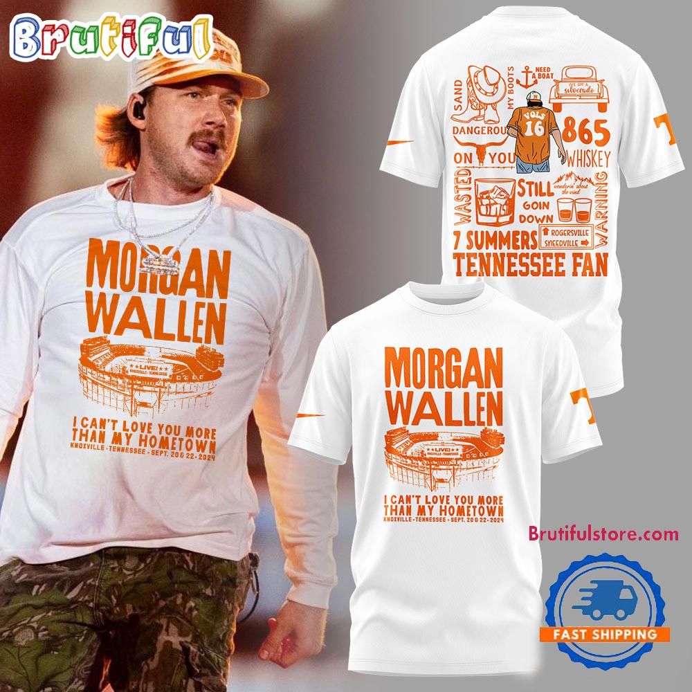 Morgan Wallen Live Knoxville Tennessee Volunteers Sept 20-22 2024 White T Shirt