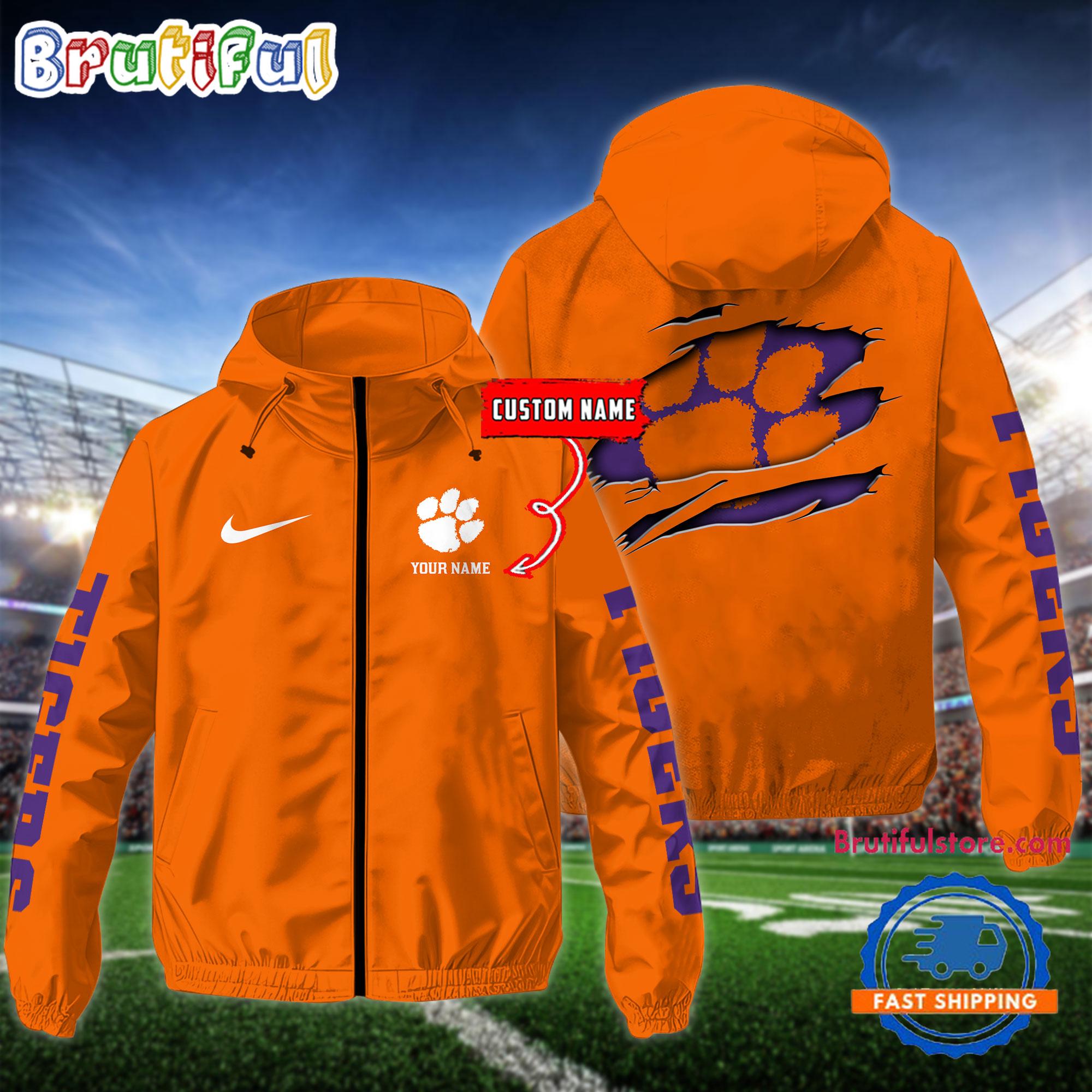 NCAA Clemson Tigers Special Football Logo Team Design Windbreaker Outdoor Jacket