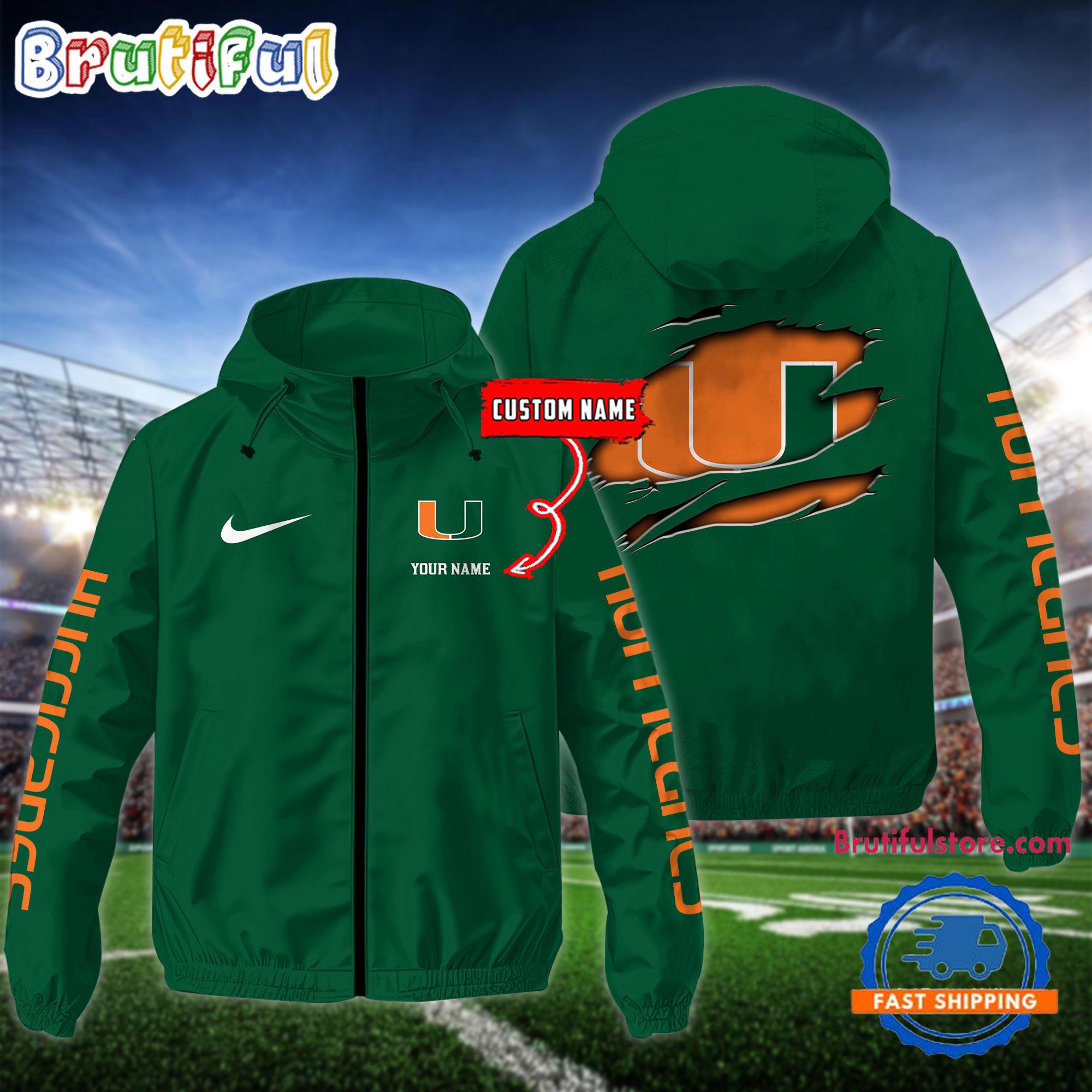 NCAA Miami Hurricanes Special Football Logo Team Design Windbreaker Outdoor Jacket