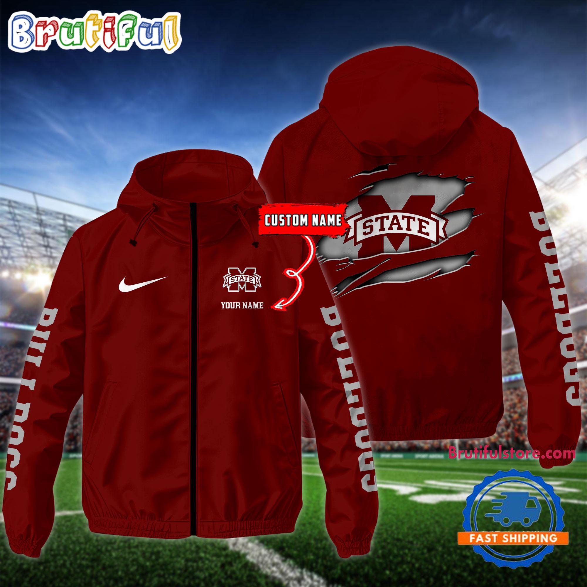 NCAA Mississippi State Bulldogs Special Football Logo Team Design Windbreaker Outdoor Jacket