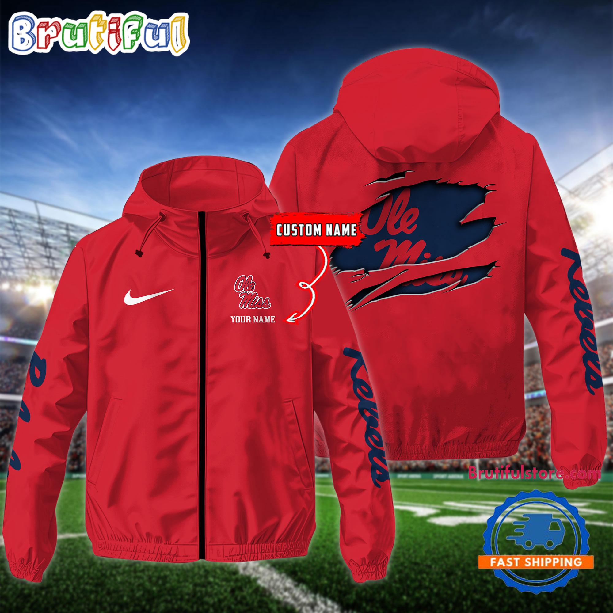 NCAA Ole Miss Rebels Special Football Logo Team Design Windbreaker Outdoor Jacket