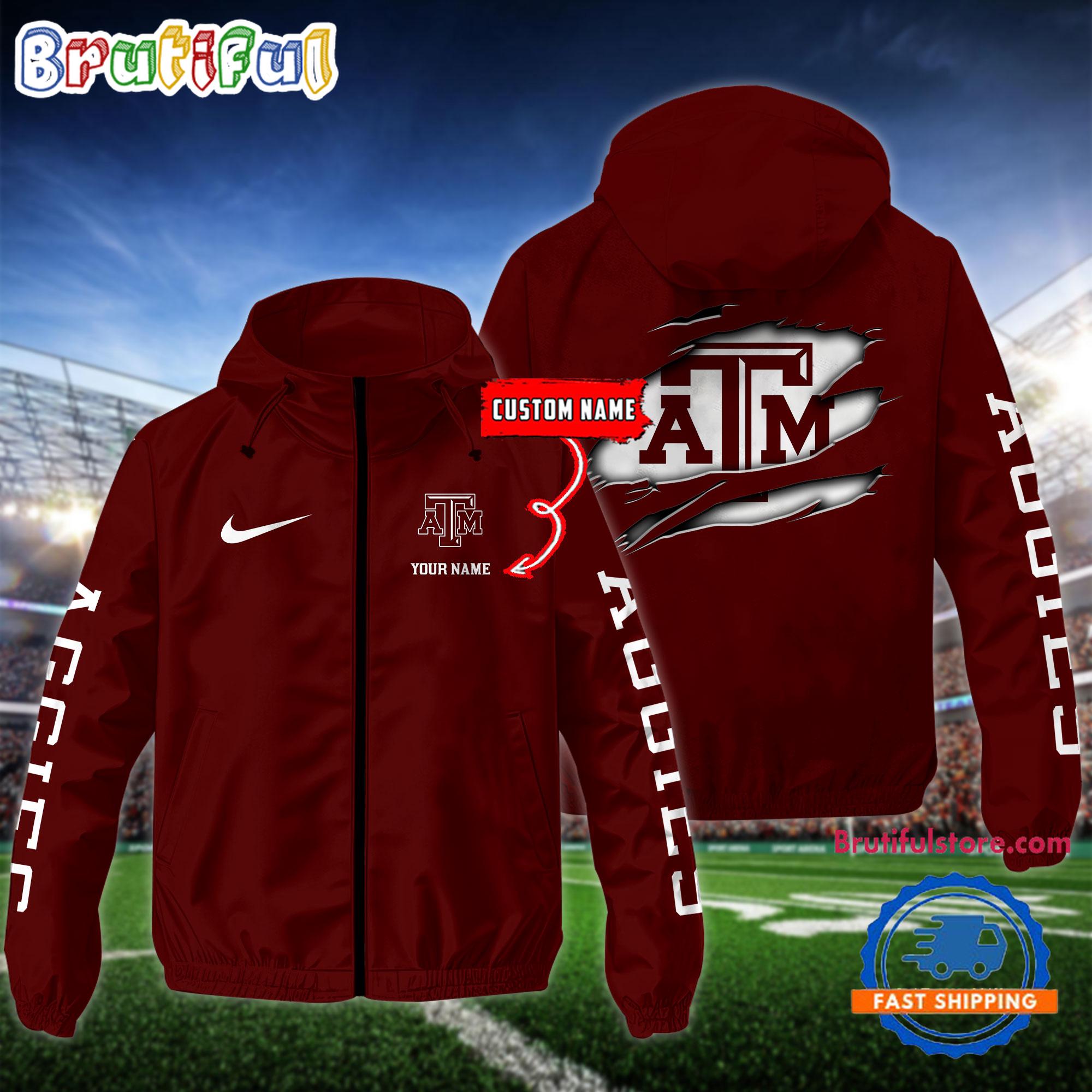 NCAA Texas A&ampM Aggies Special Football Logo Team Design Windbreaker Outdoor Jacket