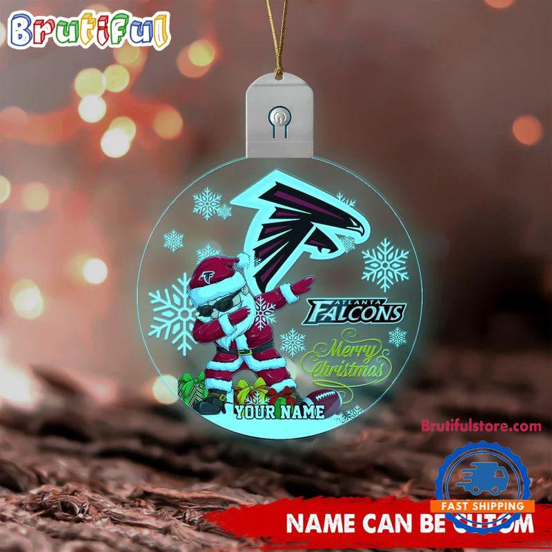 NFL Atlanta Falcons Football Team Christmas Santa Claus Circle Led Acrylic Ornament