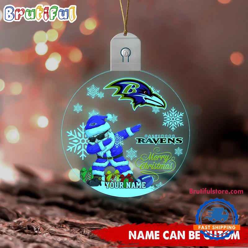 NFL Baltimore Ravens Football Team Christmas Santa Claus Circle Led Acrylic Ornament