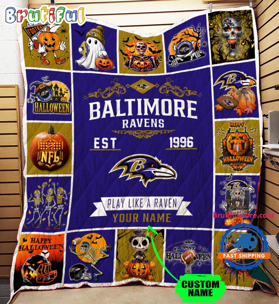 NFL Baltimore Ravens Football Team Special Skeleton Pumpkin Halloween Blanket