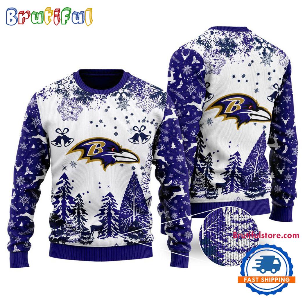 NFL Baltimore Ravens Logo Football Team Special Xmas Tree Christmas Ugly Sweater