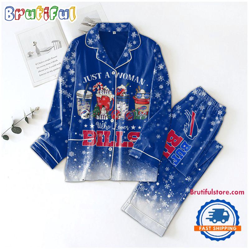 NFL Buffalo Bills Just A Woman Who Loves Bills For Special Football Team Winter Season Satin Pajamas Set