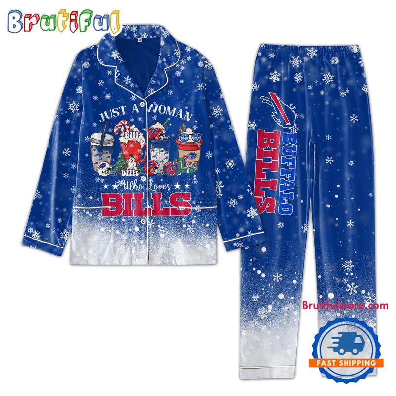 NFL Buffalo Bills Just A Woman Who Loves Bills For Special Football Team Winter Season Satin Pajamas Set
