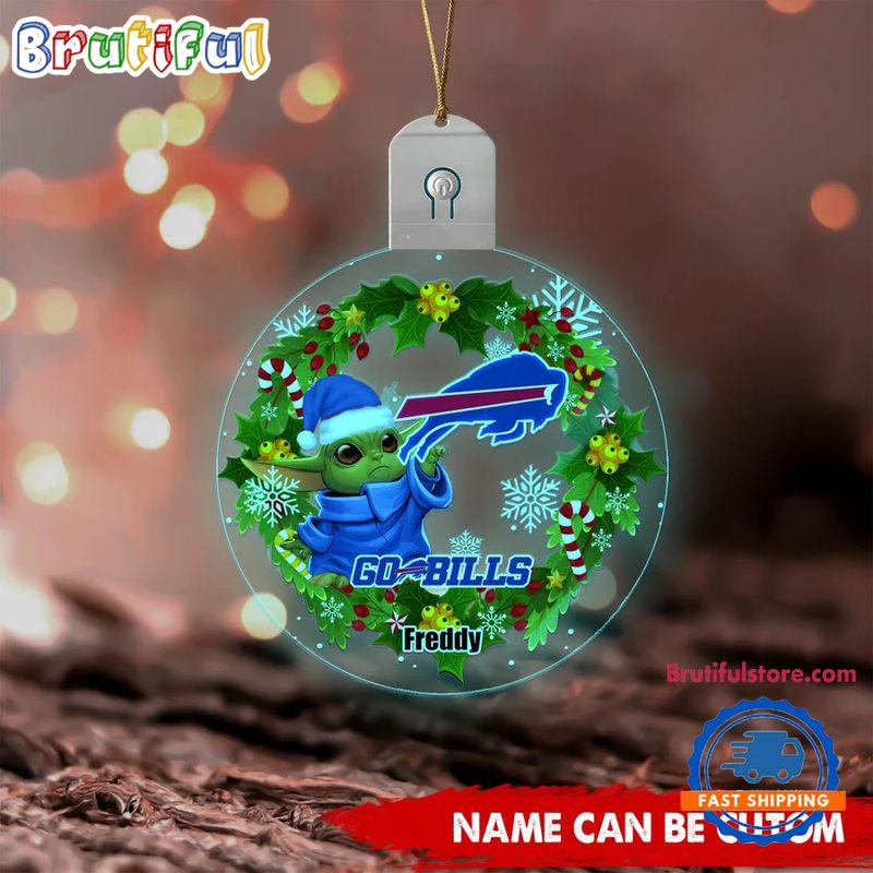 NFL Buffalo Bills Special Baby Yoda SW Movies Christmas Circle Led Acrylic Ornament