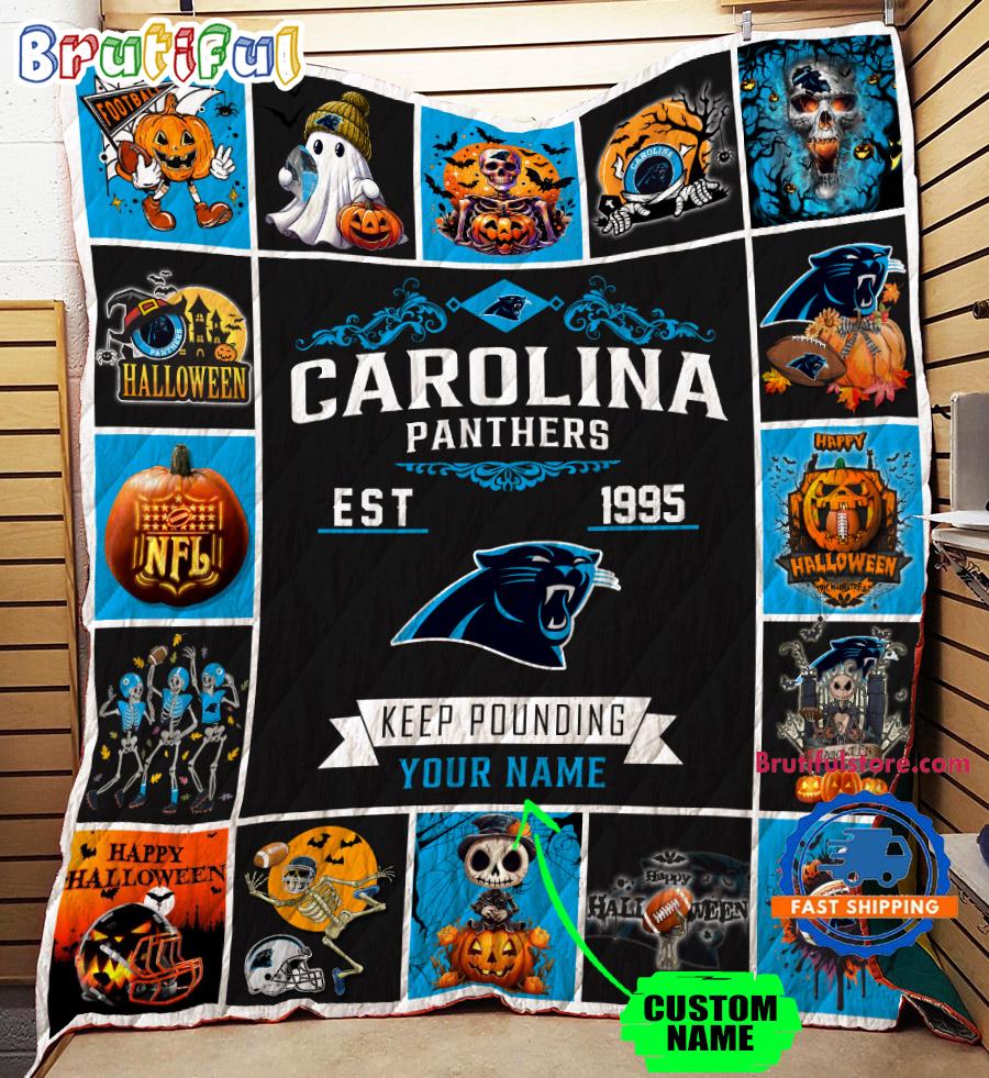 NFL Carolina Panthers Football Team Special Skeleton Pumpkin Halloween Blanket