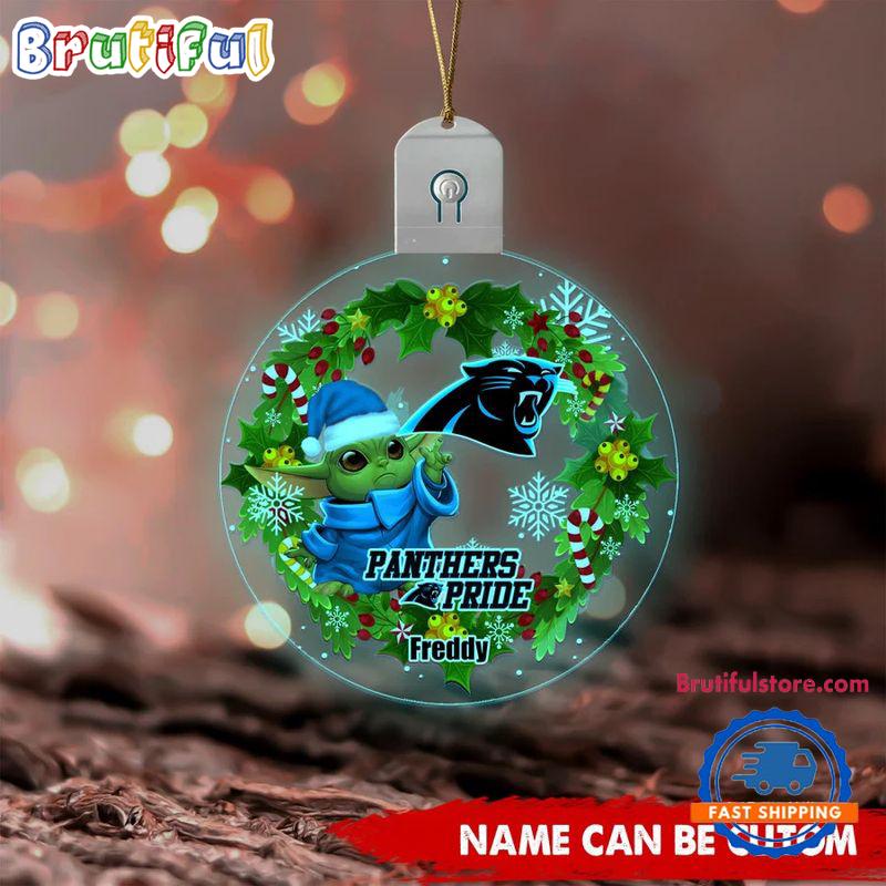 NFL Carolina Panthers Special Baby Yoda SW Movies Christmas Circle Led Acrylic Ornament