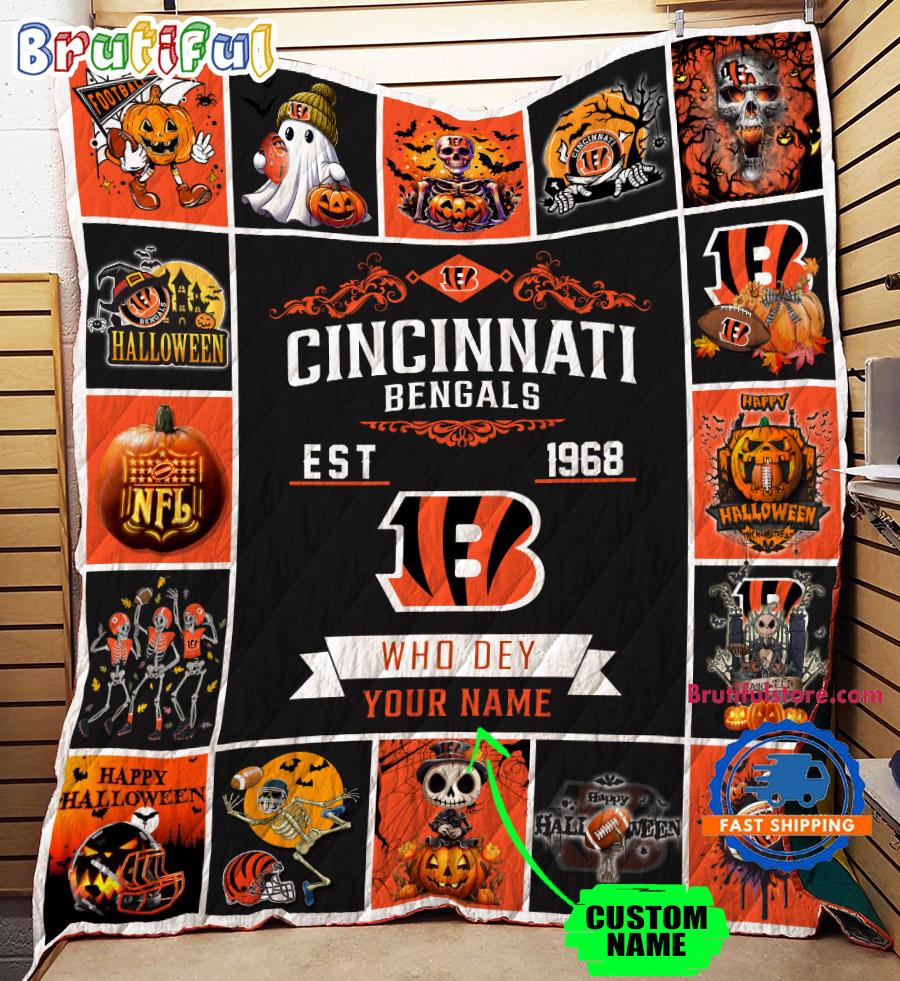 NFL Cincinnati Bengals Football Team Special Skeleton Pumpkin Halloween Blanket
