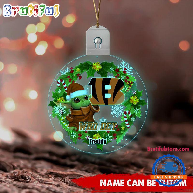 NFL Cincinnati Bengals Special Baby Yoda SW Movies Christmas Circle Led Acrylic Ornament