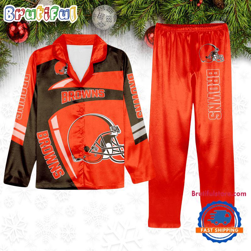 NFL Cleveland Browns Special Football Team Winter Season Satin Pajamas Set