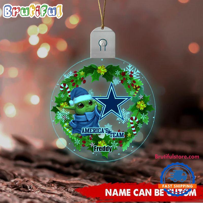 NFL Dallas Cowboys Special Baby Yoda SW Movies Christmas Circle Led Acrylic Ornament