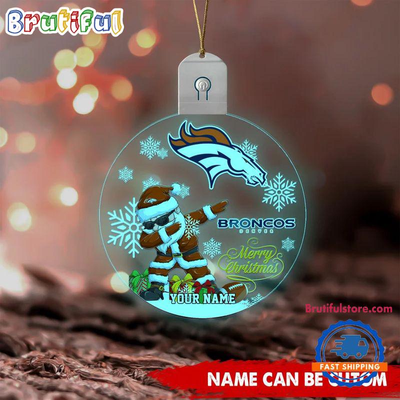 NFL Denver Broncos Football Team Christmas Santa Claus Circle Led Acrylic Ornament