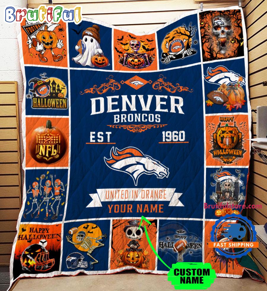 NFL Denver Broncos Football Team Special Skeleton Pumpkin Halloween Blanket