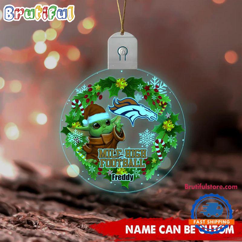 NFL Denver Broncos Special Baby Yoda SW Movies Christmas Circle Led Acrylic Ornament