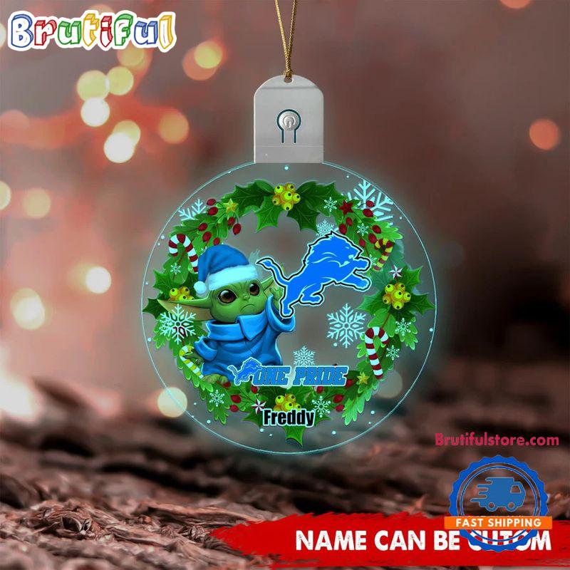 NFL Detroit Lions Special Baby Yoda SW Movies Christmas Circle Led Acrylic Ornament