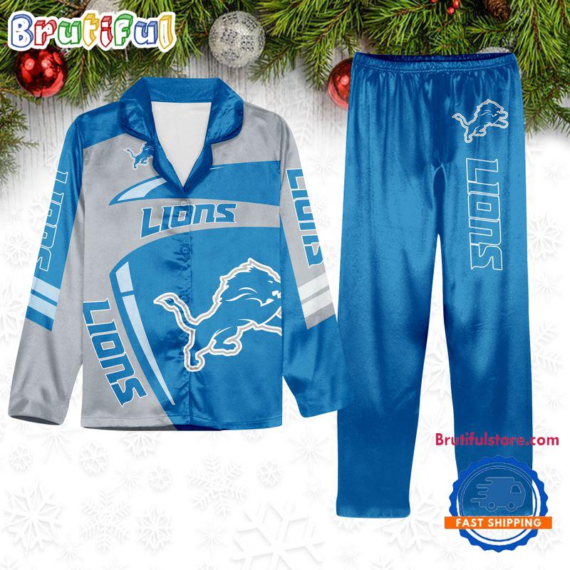 NFL Detroit Lions Special Football Team Winter Season Satin Pajamas Set