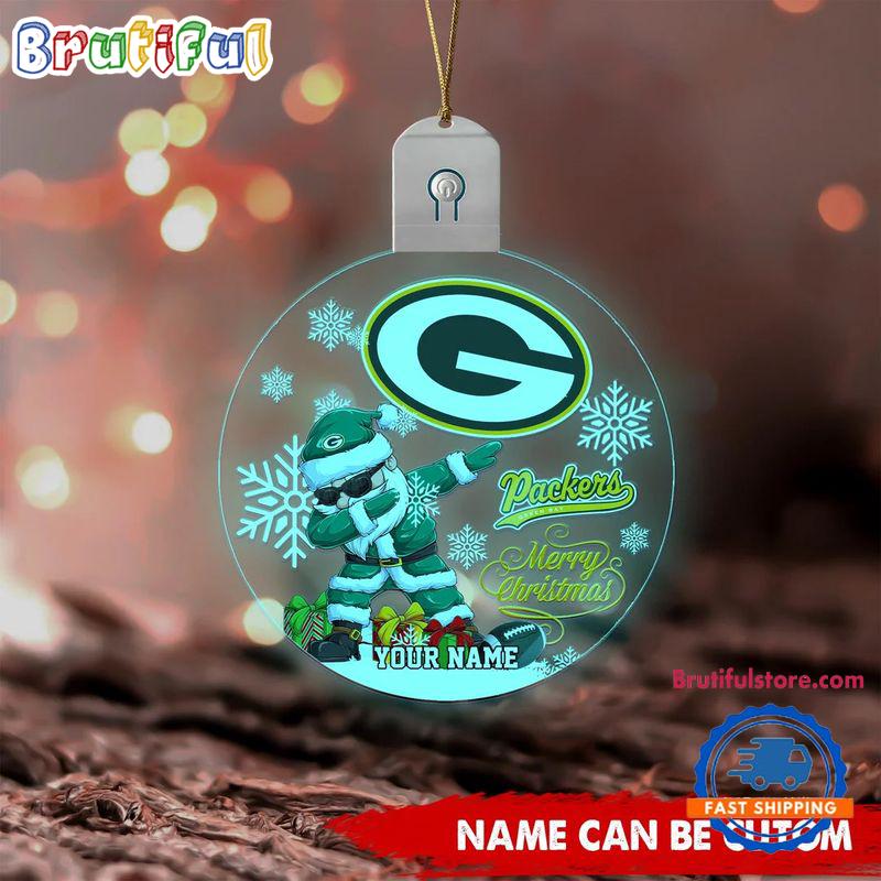 NFL Green Bay Packers Football Team Christmas Santa Claus Circle Led Acrylic Ornament