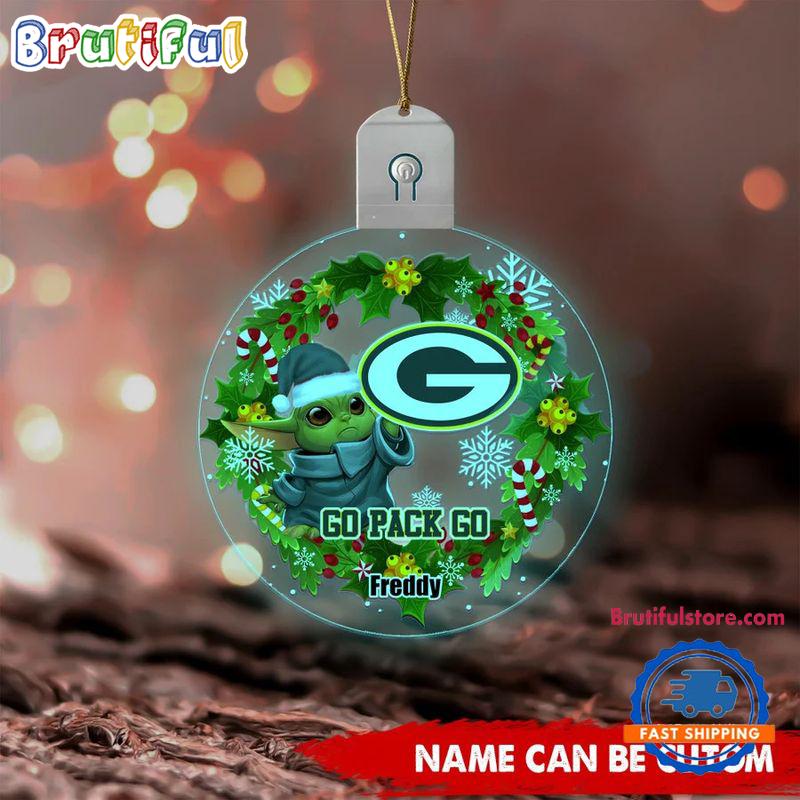 NFL Green Bay Packers Special Baby Yoda SW Movies Christmas Circle Led Acrylic Ornament