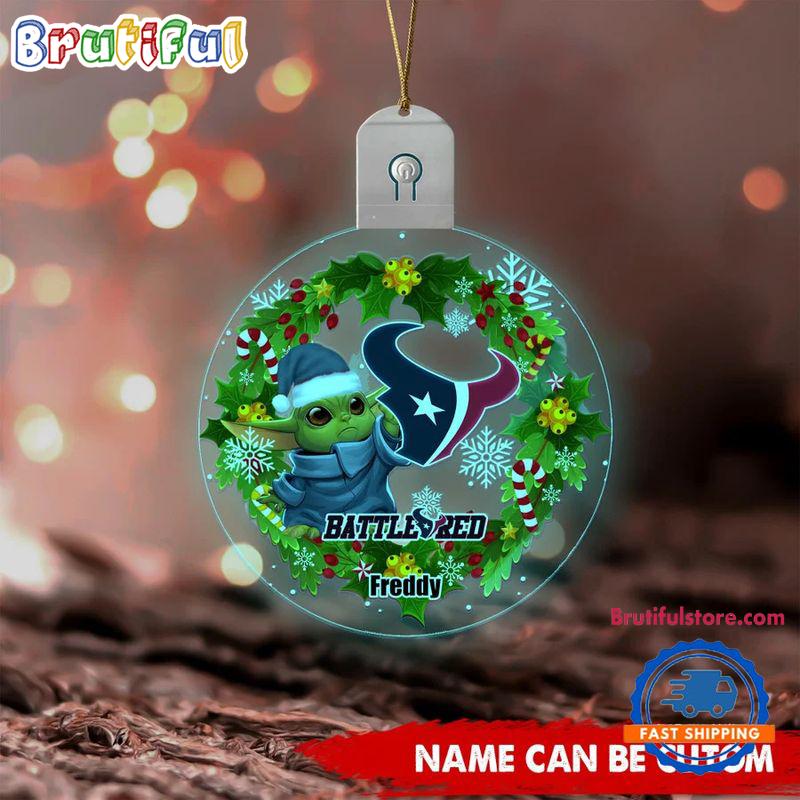 NFL Houston Texans Special Baby Yoda SW Movies Christmas Circle Led Acrylic Ornament