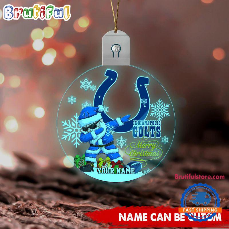 NFL Indianapolis Colts Football Team Christmas Santa Claus Circle Led Acrylic Ornament