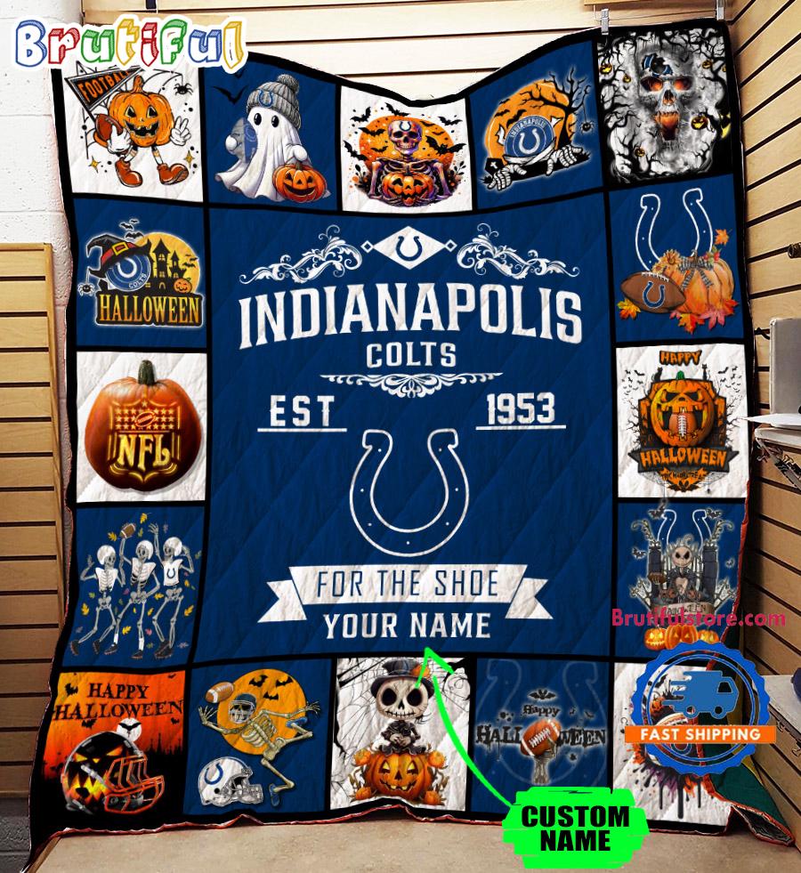 NFL Indianapolis Colts Football Team Special Skeleton Pumpkin Halloween Blanket