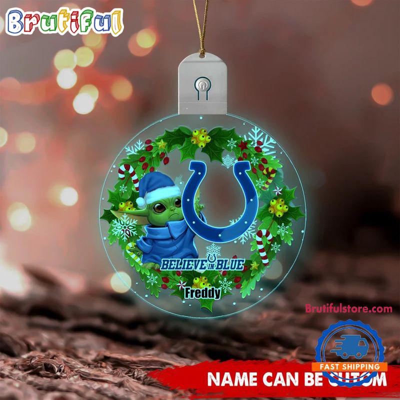 NFL Indianapolis Colts Special Baby Yoda SW Movies Christmas Circle Led Acrylic Ornament