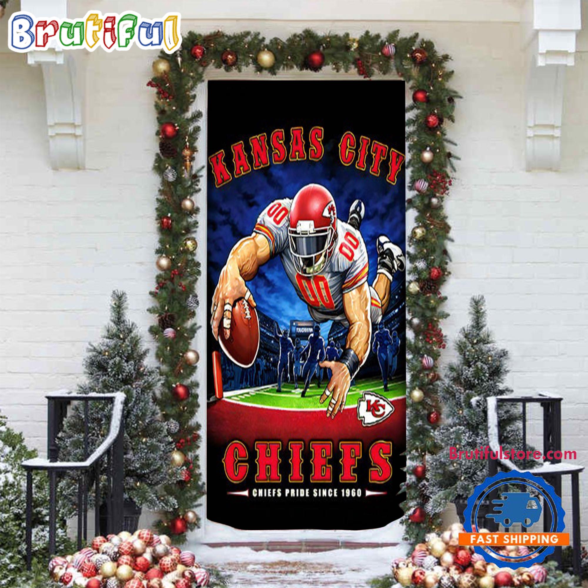 NFL Kansas City Chiefs Football Team Christmas Door Cover, Football Xmas Door Covers
