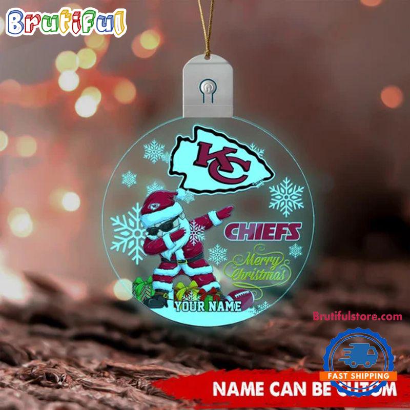 NFL Kansas City Chiefs Football Team Christmas Santa Claus Circle Led Acrylic Ornament