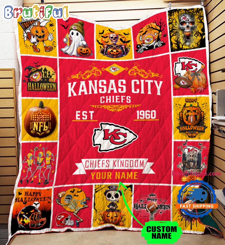 NFL Kansas City Chiefs Football Team Special Skeleton Pumpkin Halloween Blanket