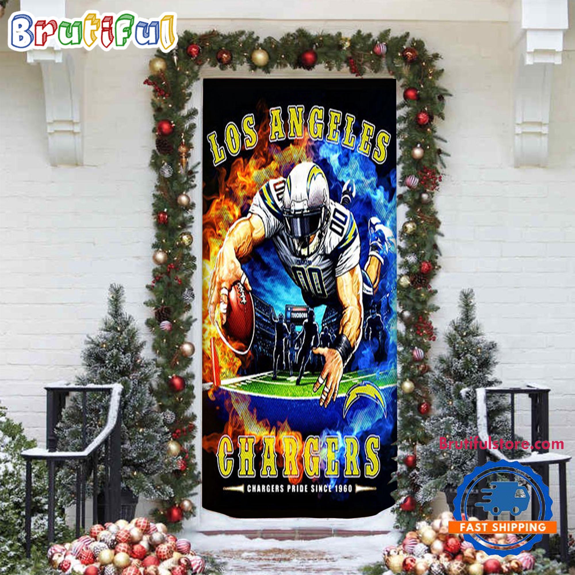NFL Los Angeles Chargers Mascot Football Christmas Door Cover, Football Xmas Door Cover