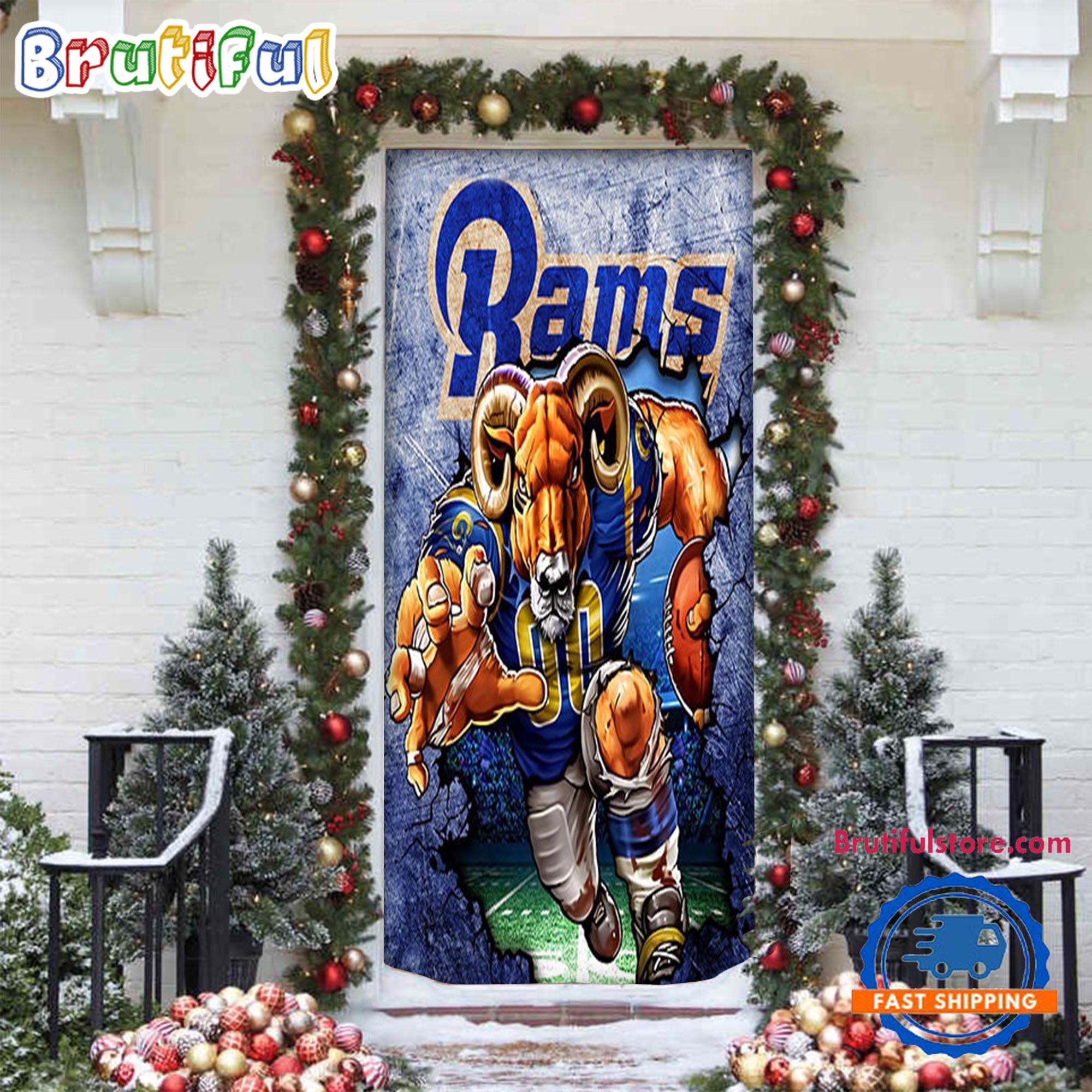 NFL Los Angeles Rams Mascot Christmas Door Cover, Football Door Cover