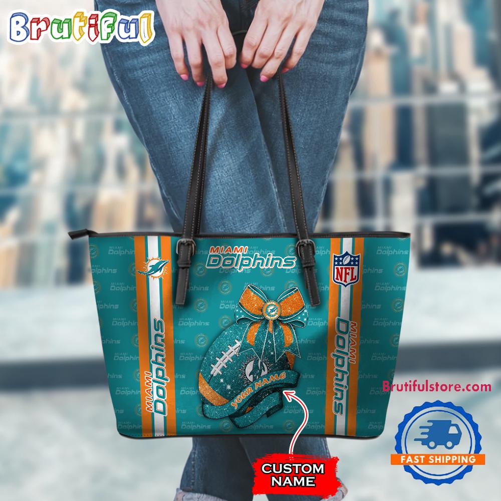 NFL Miami Dolphins Football Team Women's Leather Tote Bag