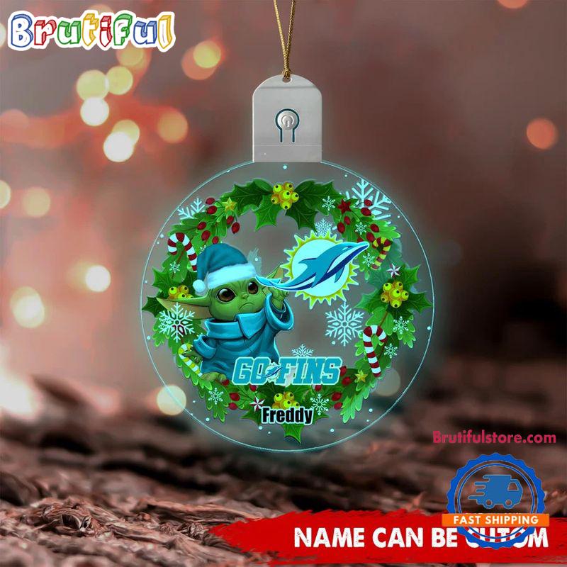 NFL Miami Dolphins Special Baby Yoda SW Movies Christmas Circle Led Acrylic Ornament
